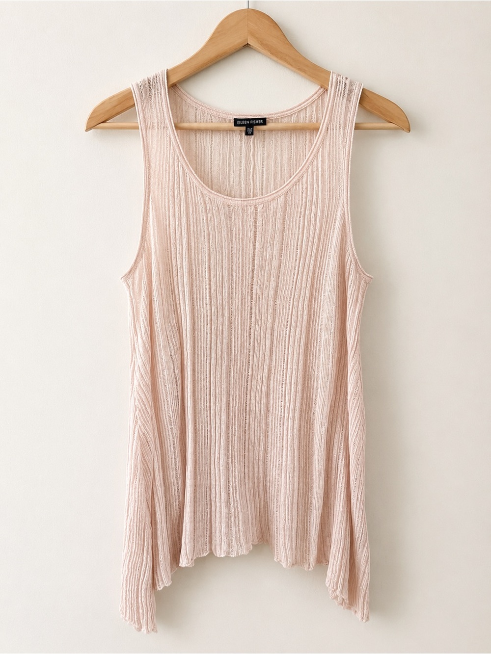 Eileen Fisher Shell Pink Variegated Linen Silk Tunic Tank Asymmetrical Hem XL